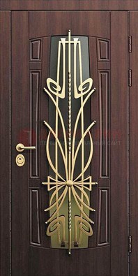 Железная темная дверь с виноритом и МДФ со стеклом ДВТ-86 в Саратове