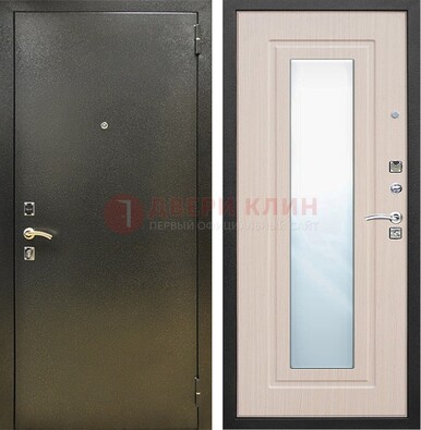 Входная темная дверь c порошковым покрытием и МДФ Белый дуб и зеркалом ДЗ-112 в Саратове