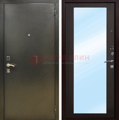Входная темно-серая дверь c порошковым покрытием и МДФ с зеркалом ДЗ-114 в Саратове