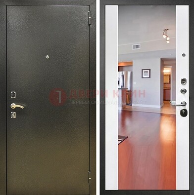 Входная темно-серая дверь c порошковым покрытием и Белой МДФ с зеркалом ДЗ-115 в Саратове