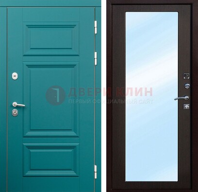 Зеленая входная дверь терморазрыв c виноритом и МДФ с зеркалом ДЗ-122 в Саратове