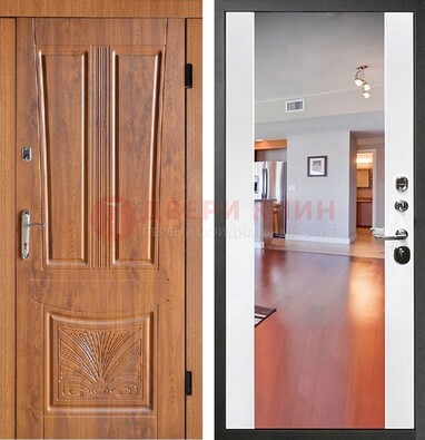 Входная коричневая дверь терморазрыв c виноритом и белая МДФ c зеркалом ДЗ-123 в Саратове