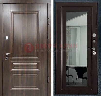 Железная коричневая дверь с МДФ Венге c зеркалом ДЗ-124 в Саратове