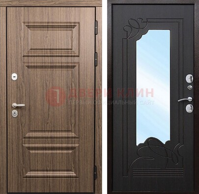 Входная коричневая дверь с зеркалом МДФ Венге ДЗ-127 в Саратове