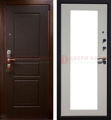 Коричневая железная дверь с панелями МДФ и зеркалом ДЗ-133 в Саратове