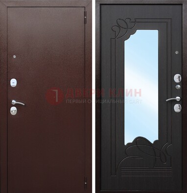 Коричневая стальная дверь с зеркалом ДЗ-18 в Саратове