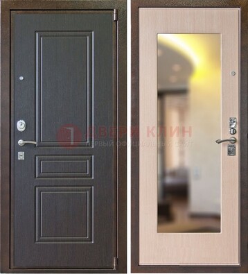 Коричневая стальная дверь с зеркалом МДФ внутри ДЗ-27 в Саратове