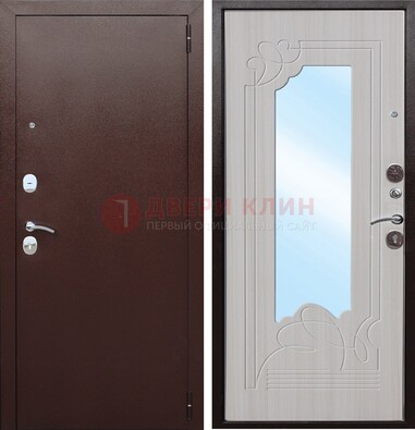Коричневая металлическая дверь с зеркалом МДФ внутри ДЗ-33 в Саратове