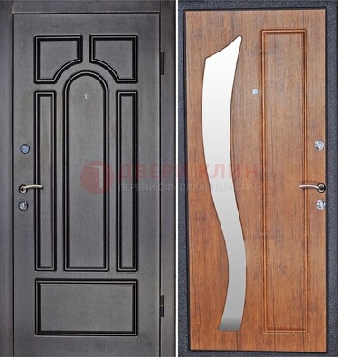 Темная железная дверь с зеркалом ДЗ-35 в Саратове