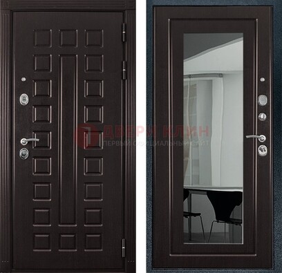Темная металлическая дверь с зеркалом МДФ внутри ДЗ-4 в Саратове