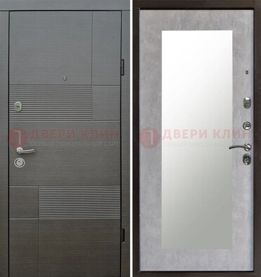 Серая входная дверь с МДФ панелью и зеркалом внутри ДЗ-51 в Саратове