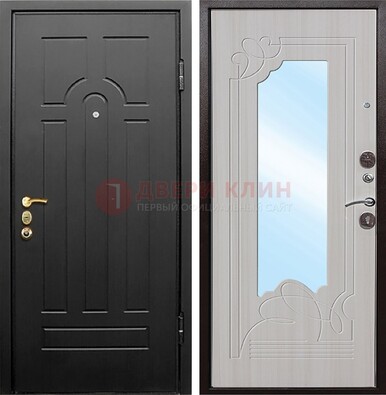 Темная входная дверь с МДФ Беленый дуб и зеркалом ДЗ-58 в Саратове