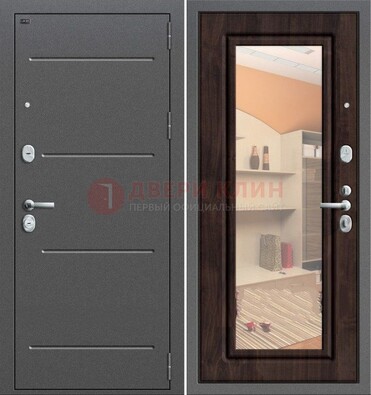 Серая стальная дверь с зеркалом винорит внутри ДЗ-6 в Саратове
