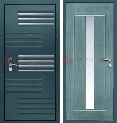 Входная дверь с зеркальной вставкой внутри с голубым МДФ с зеркалом ДЗ-71 в Саратове