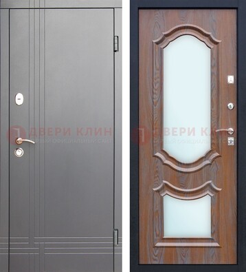 Серая входная дверь со светлой МДФ и зеркалами внутри ДЗ-77 в Старой Купавне