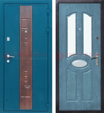 Голубая металлическая дверь МДФ с тремя зеркальными вставками ДЗ-78 в Саратове