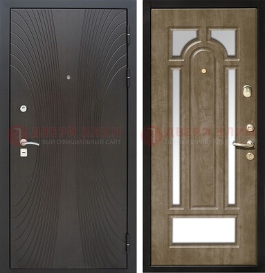 Темная металлическая дверь МДФ с различными зеркальными вставками внутри ДЗ-82 в Саратове