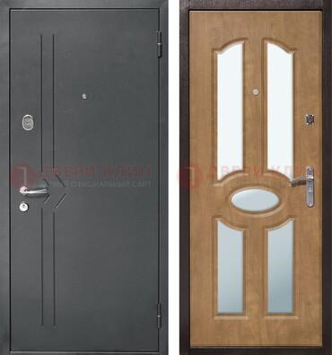 Железная серая дверь с порошковым напылением и МДФ с зеркалом ДЗ-90 в Саратове